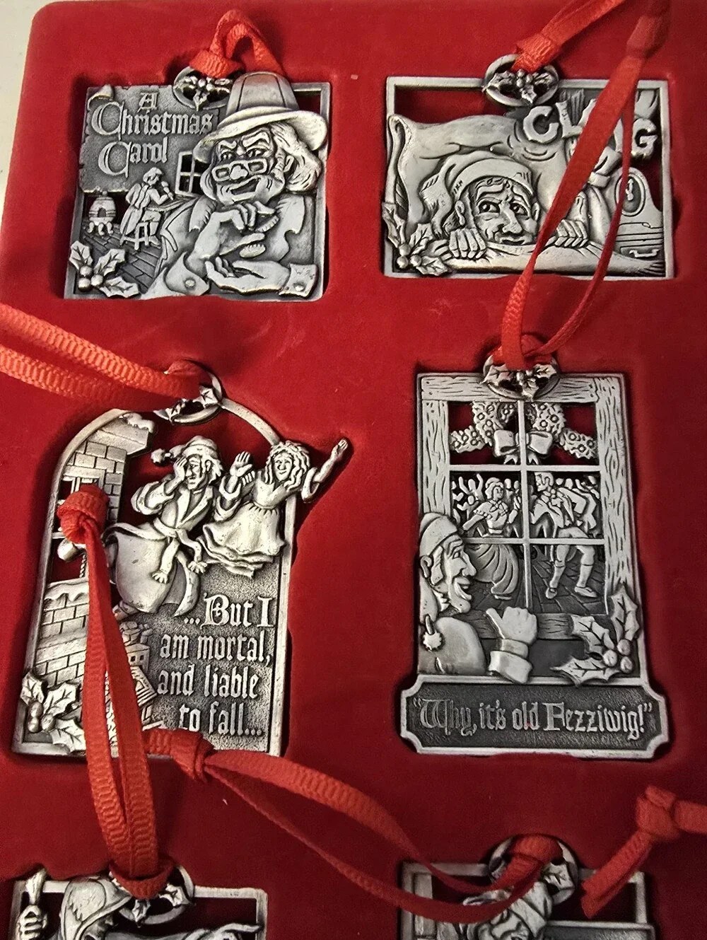 Vintage 1995 May Dept. Stores Pewter Christmas Carol Ornaments Set of Nine